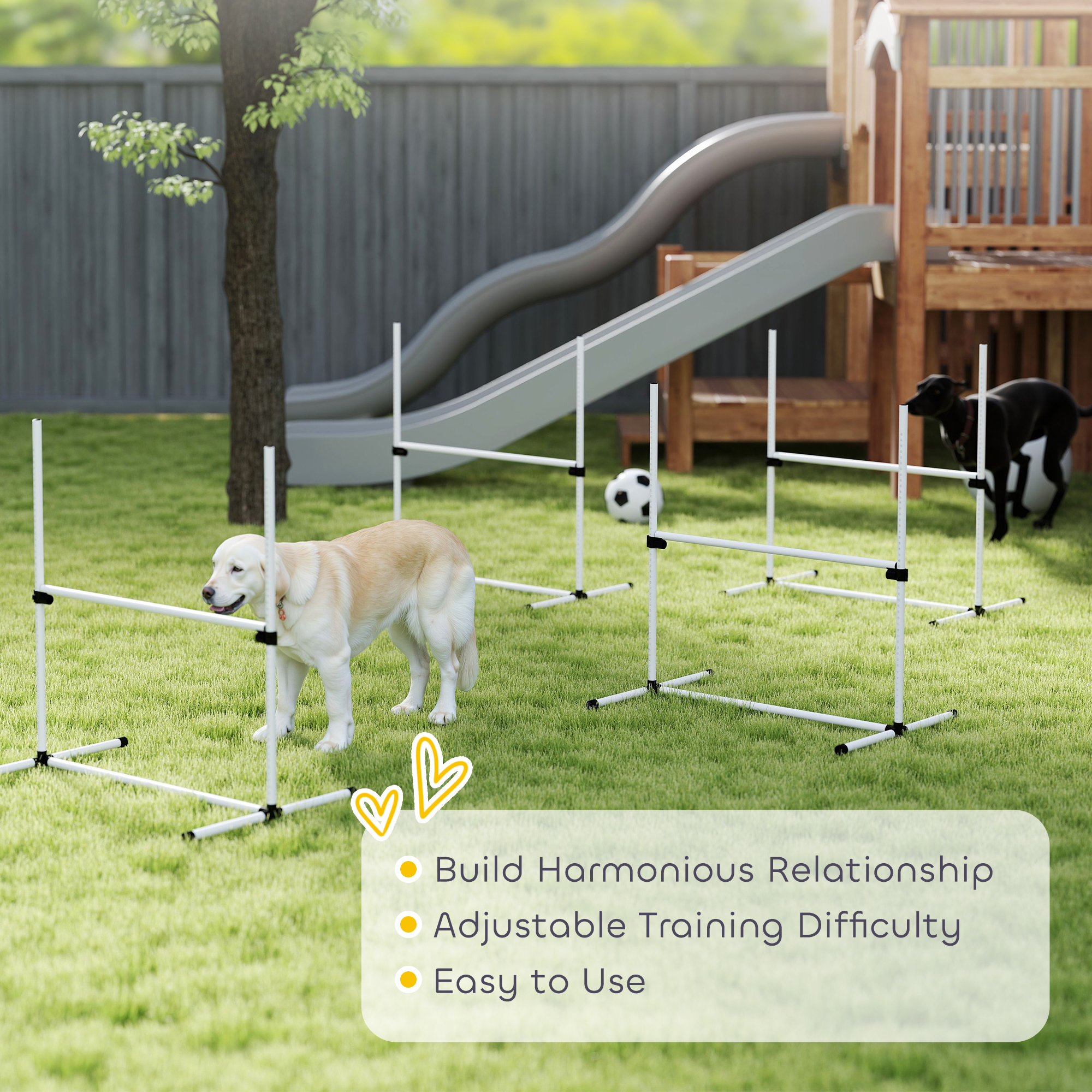 Equipo de Entrenamiento de Agilidad para Perros de 4 Piezas para Curso de Agilidad Canina, con Barras de Salto de Altura Ajustable, Bolsa de Transporte Incluida y Barra Superior Desmontable, Blanco — imagen 7