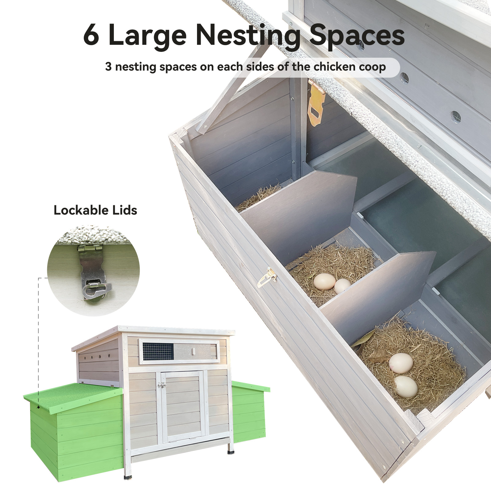 Large Wooden Chicken Coop Outdoor Hen House Poultry Cage For Outdoor With 2 Sides Nesting Boxes — imagen 5