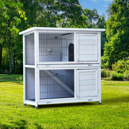 Rabbit Hutch Outdoor, 2-Story Rabbit Cage Indoor With Run, Bunny Cage With 2 Removable No-Leak Trays, Pet Cages With Non-Slip Ramp, Waterproof Roof, Fence, For Small Animals — image 1