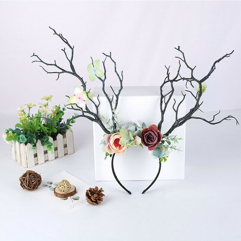 Antleras Góticas de Ciervo con Flores - Cinta para el Cabello de Navidad y Cosplay — imagen 5