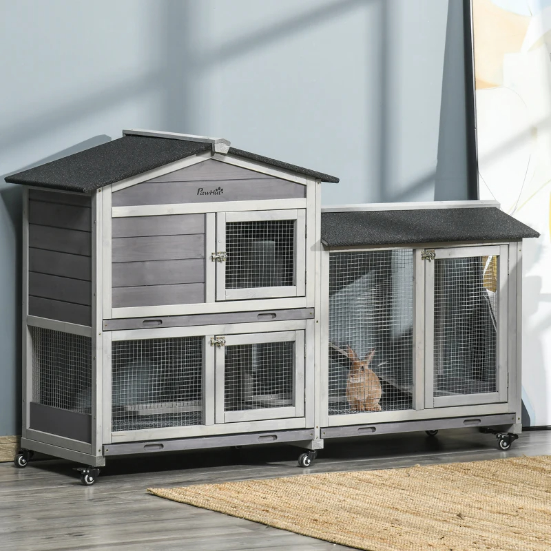 Wooden Mobile Rabbit Hutch With Wheels, Run Box, Slide-out Tray, Ramp — imagen 14