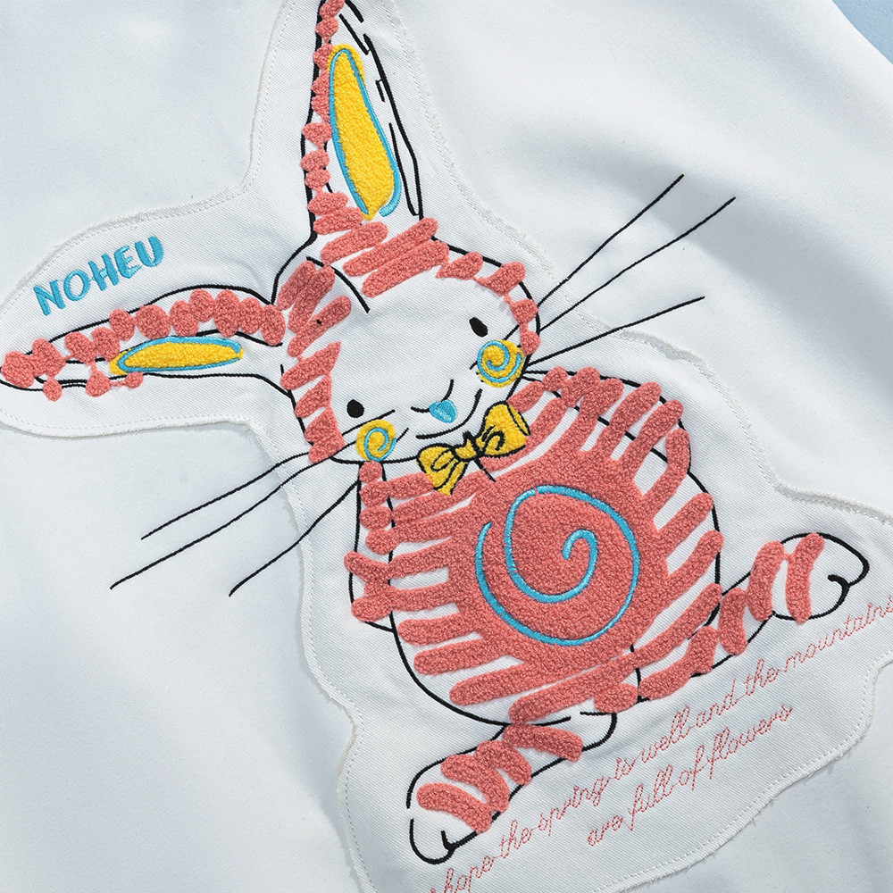 Cartoon Rabbit Embroidered Hoodie with Velvet — image 5