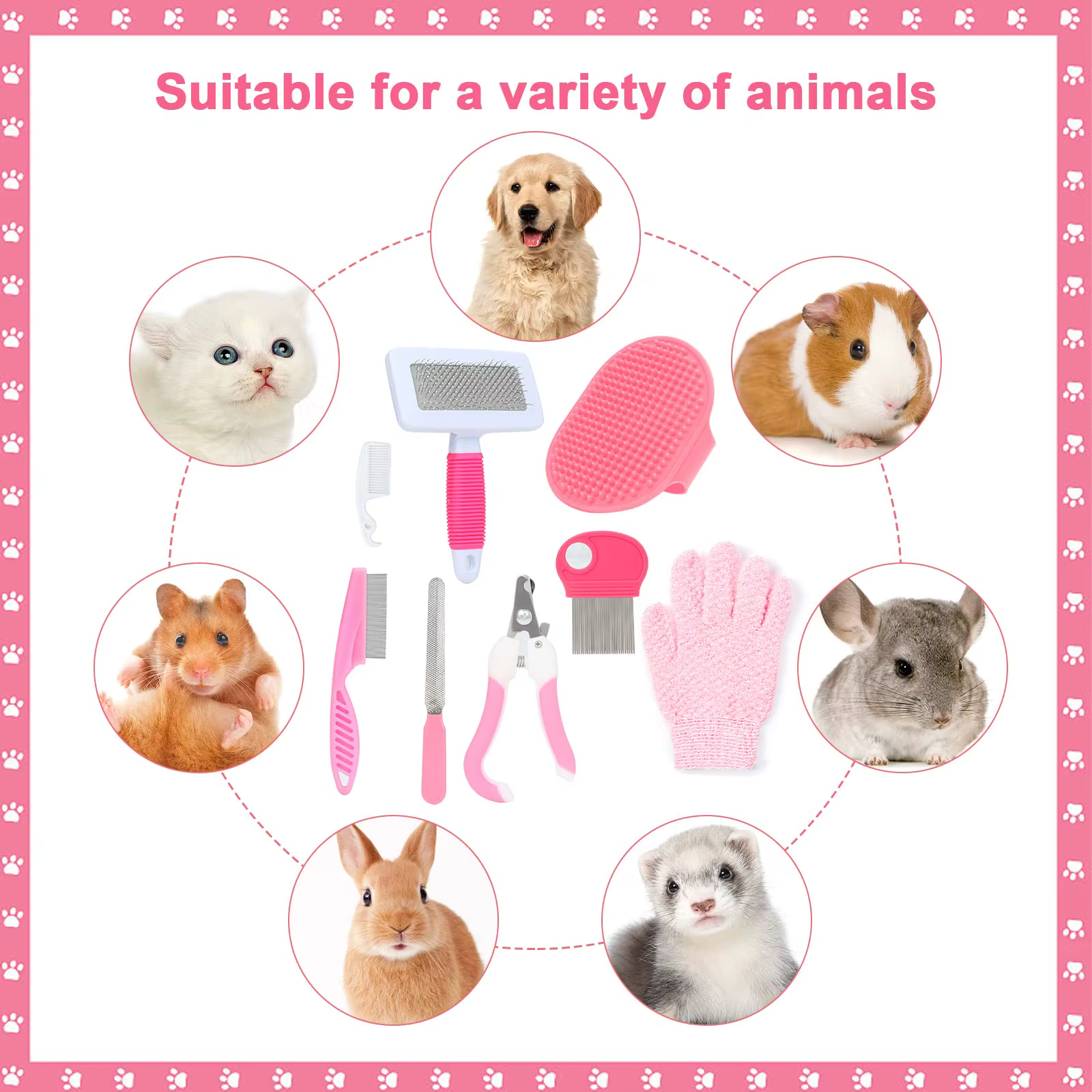 8-Piece Small Animal Pink Grooming Set Rabbit Grooming Kit with Pet Nail Clippers, Nail File, and Flea Comb — image 6