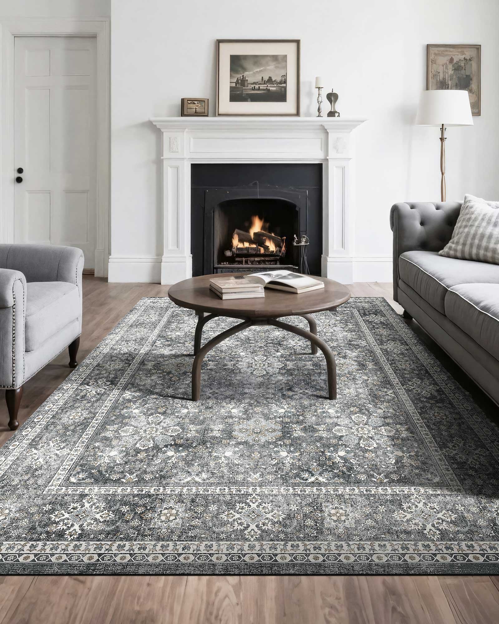 Area Rug, 8 X 10 Ft Large Washable Rug, Non-Slip And Tear-Resistant Soft Carpet, Pet & Child Friendly Vintage Area Rugs, Indoor Mat For Bedroom, Living Room, Kids Room, Entryway, Office, Gray — imagen 4