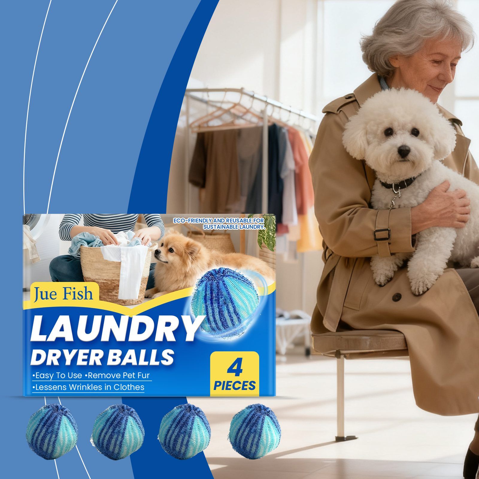 JUE FISH Reusable Pet Hair Laundry Dryer Balls, 4 Pack — image 4