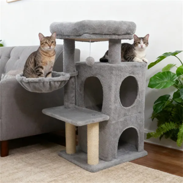 Árbol de Gatos Gris Claro 33.5" con Niveles Múltiples, Condo de 2 Niveles, Postes de Rastrillado de Sisal y Dispositivo Antiderrumbe para Gatos — imagen 3
