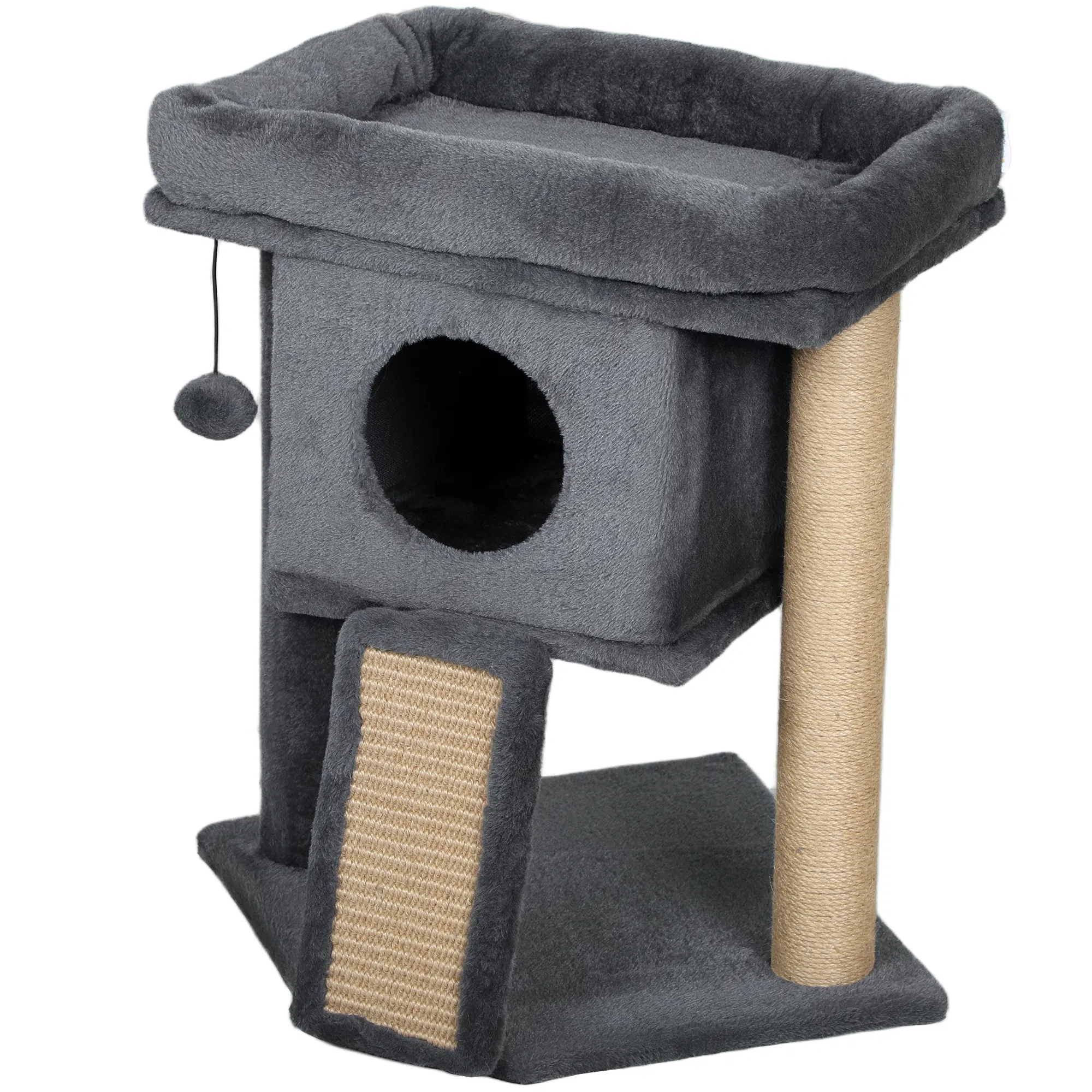 Cat Tree, Small Cat Tower with Perch, Scratching Post, Cat Condo, Toy Ball for Kitty, Indoor Use, Dark Grey — image 1