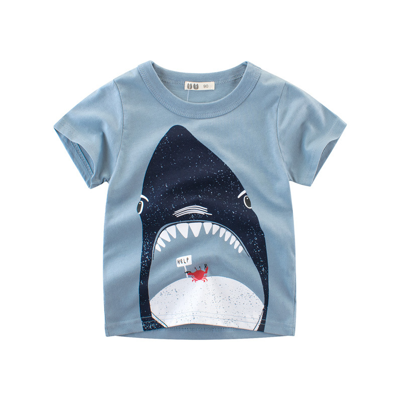 Camiseta de manga corta con impresión de tiburón divertido para niños — imagen 1