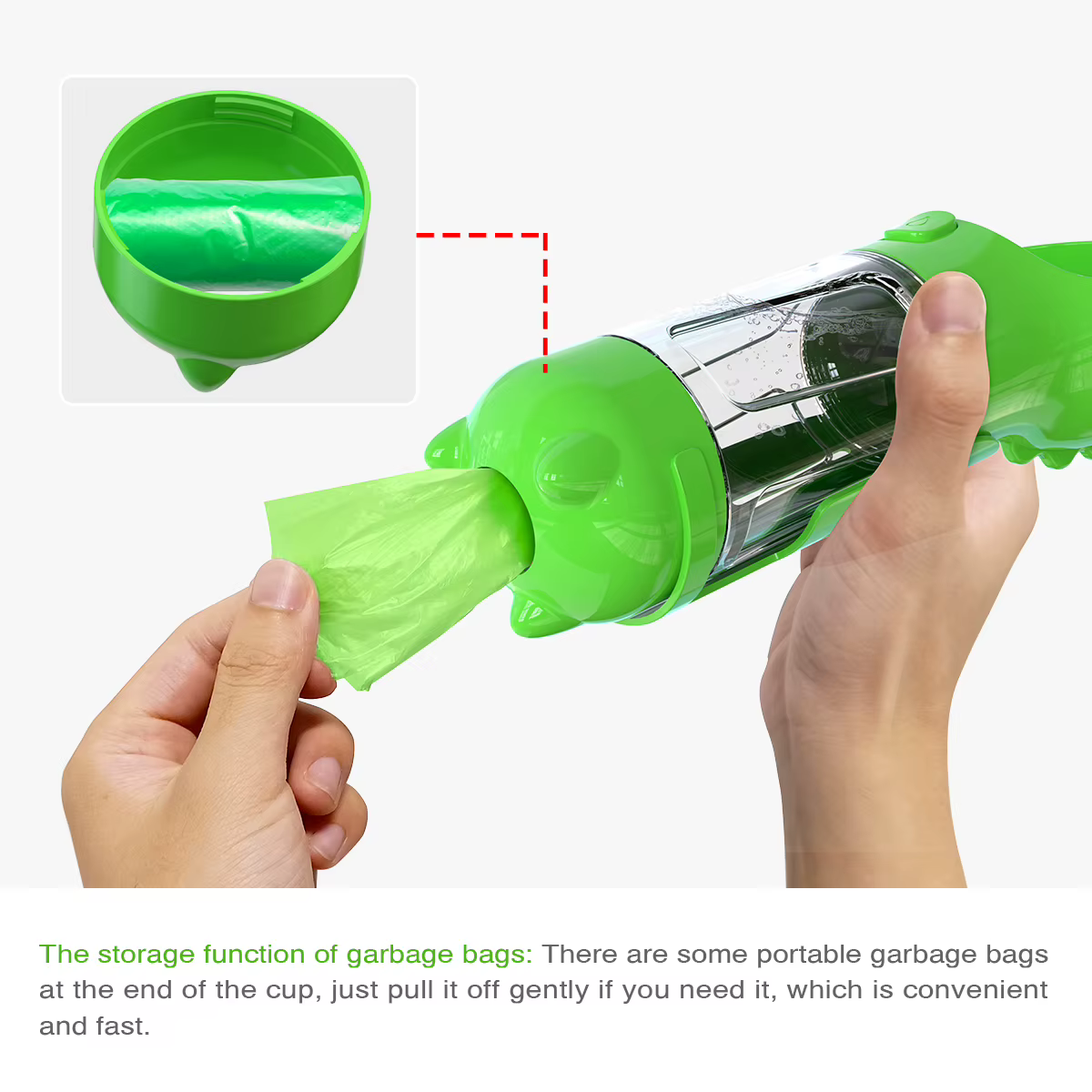 Portable Pet Cat Dog Water Bottle Feeder Container Drinking Bowl Dispenser With Poop Shovel Plastic Bags Leak Proof Lock Sale — image 5