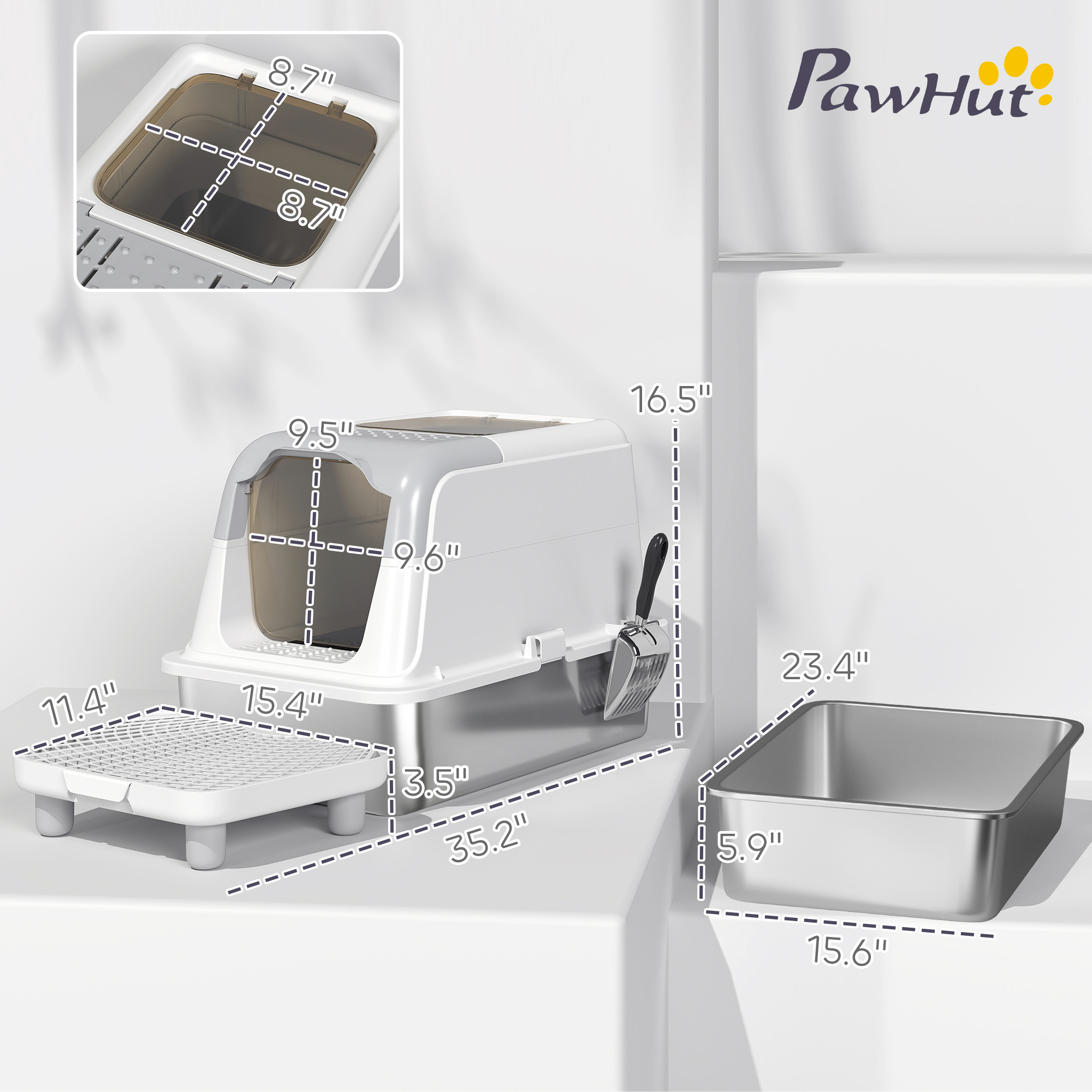 Extra Large Stainless Steel Litter Box, Enclosed Cat Litter Box With Scoop, Deodorizer Bag, Sand Drop Pedal — image 2