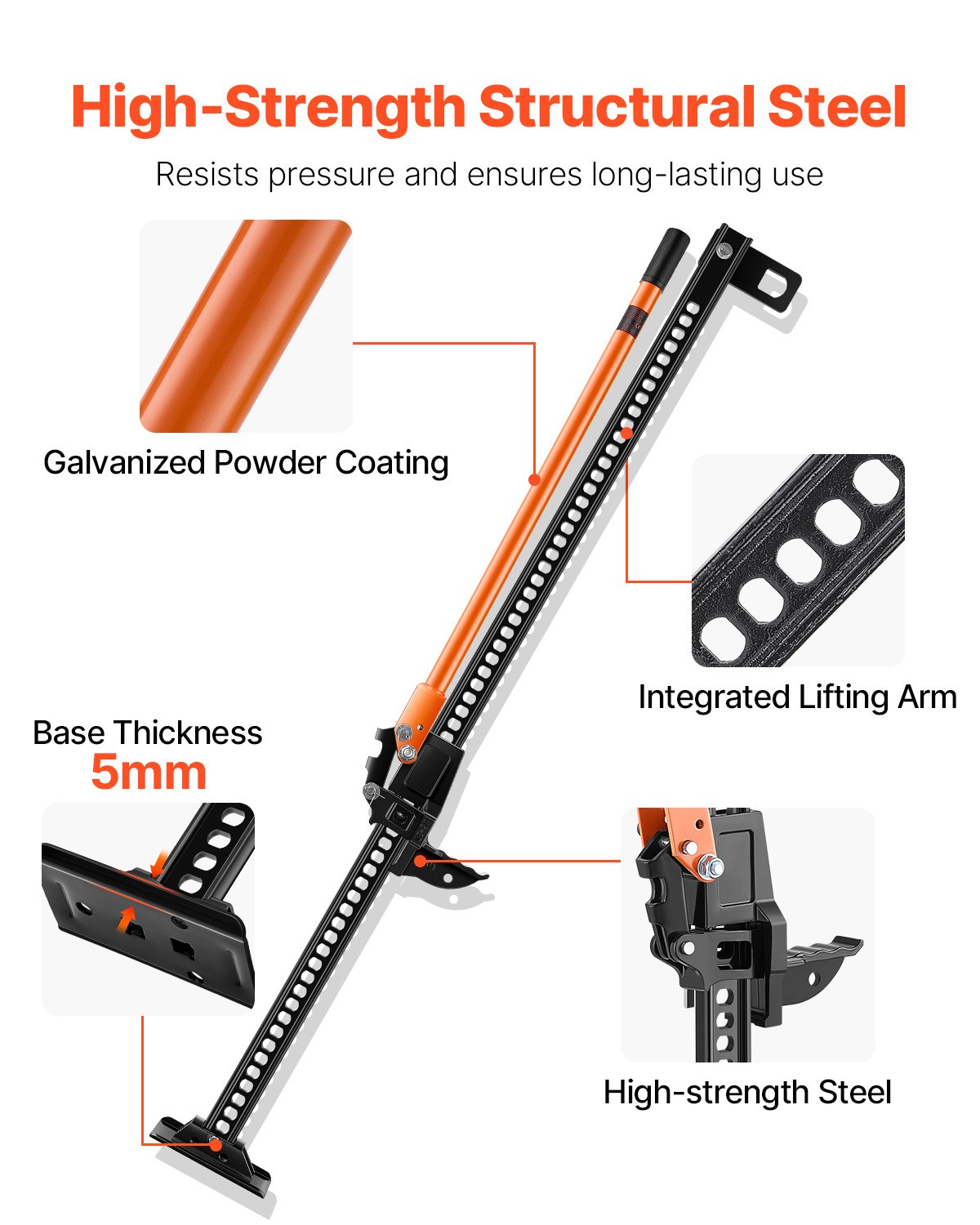 Farm Jack, 60" Utility High Lift Farm Jack, 3.18 Ton (7, 000 Lbs) Capacity Ratcheting Off Road Utility Jacks, Heavy-Duty Lift Jacks With 5.12"-54.33" Lifting Range For Tractor, Truck, SUV — imagen 2