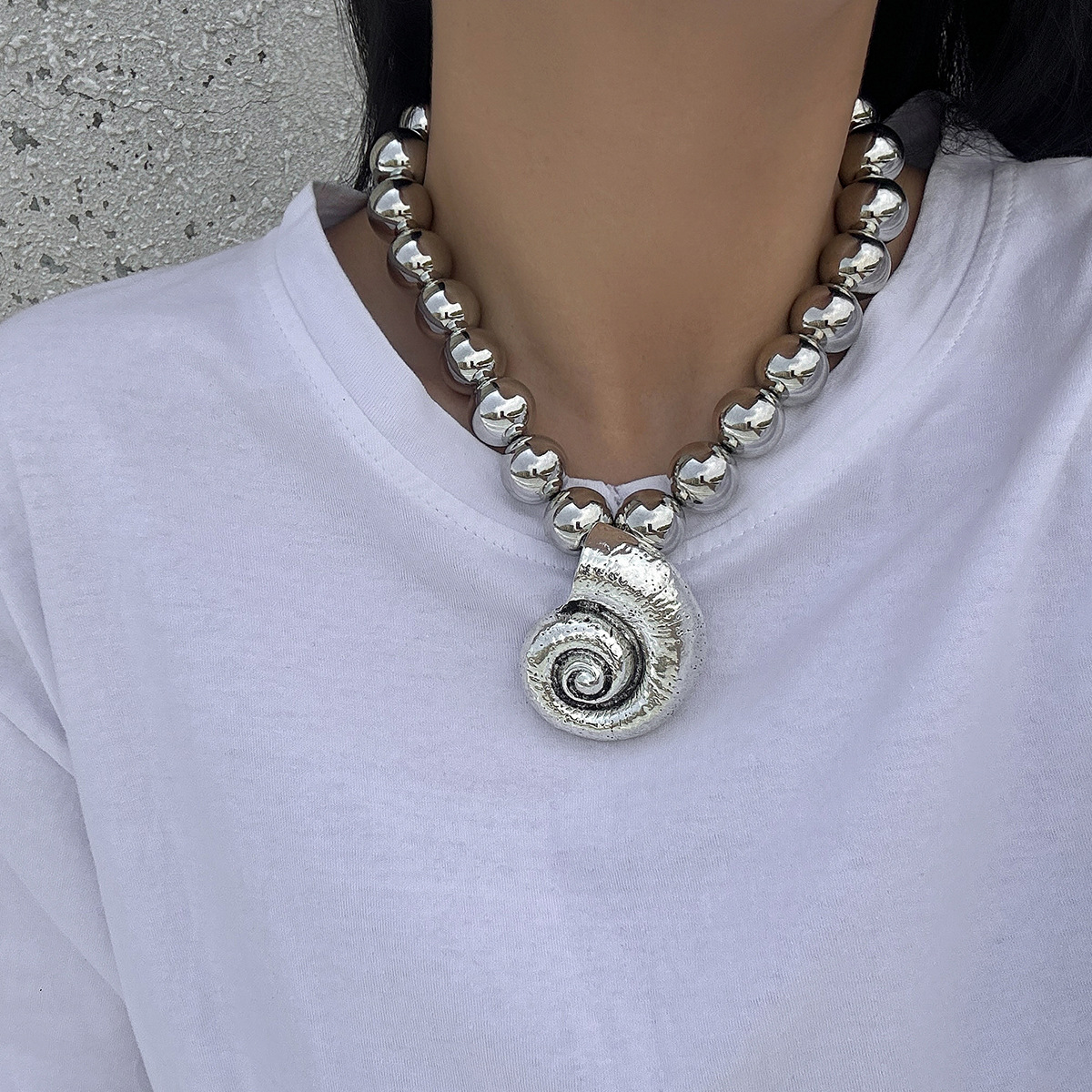 Collar de Pendiente Mermaid Concha Marina Grande para Mujer - Cuello con Estrellas y Conchas Imitación — imagen 3
