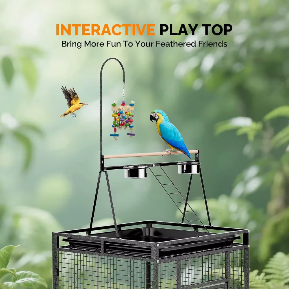 Jaula de 83" para Pájaros con Parte de Juego, Caja de Hierro Forjado con Ruedas, Jaula de Pájaros para Loros, Cotorras, Loris, Pinzones y Canarios — imagen 3
