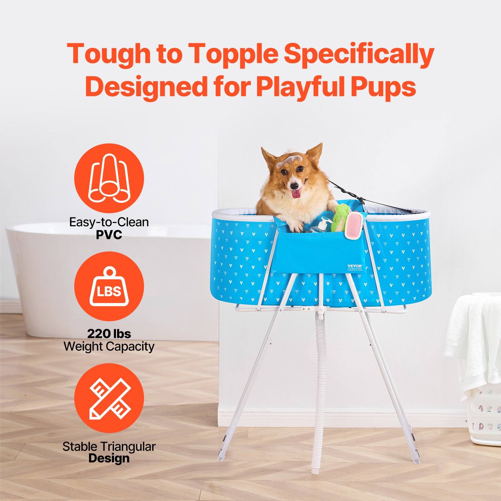 Baño Portátil para Perros con Iluminación Elevada Azul Claro - Estación de Baño para Pequeños y Medianos Animales Domésticos — imagen 5