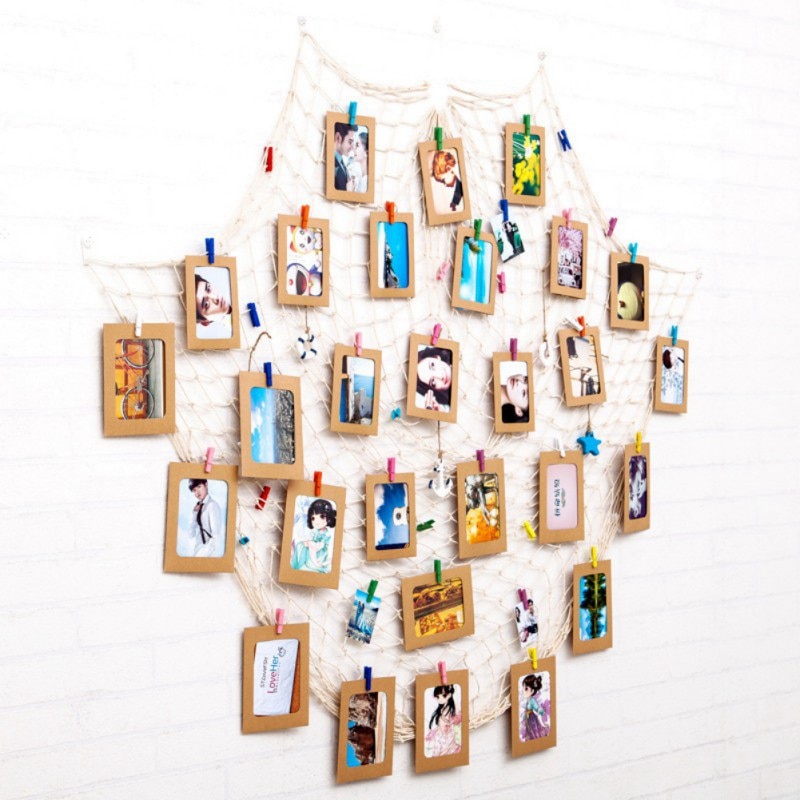 DIY Hanging Picture Photo Frame Display with Clip and Fishing Net Rope Wall Decor Props Wall Decor Photo Frame Set — image 6