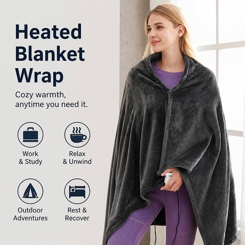 Coral Velvet Heated Blanket Shawl – USB Fast Heating, 3 Levels, 8 Heating Areas, Wearable Heating Mat for Home — image 7