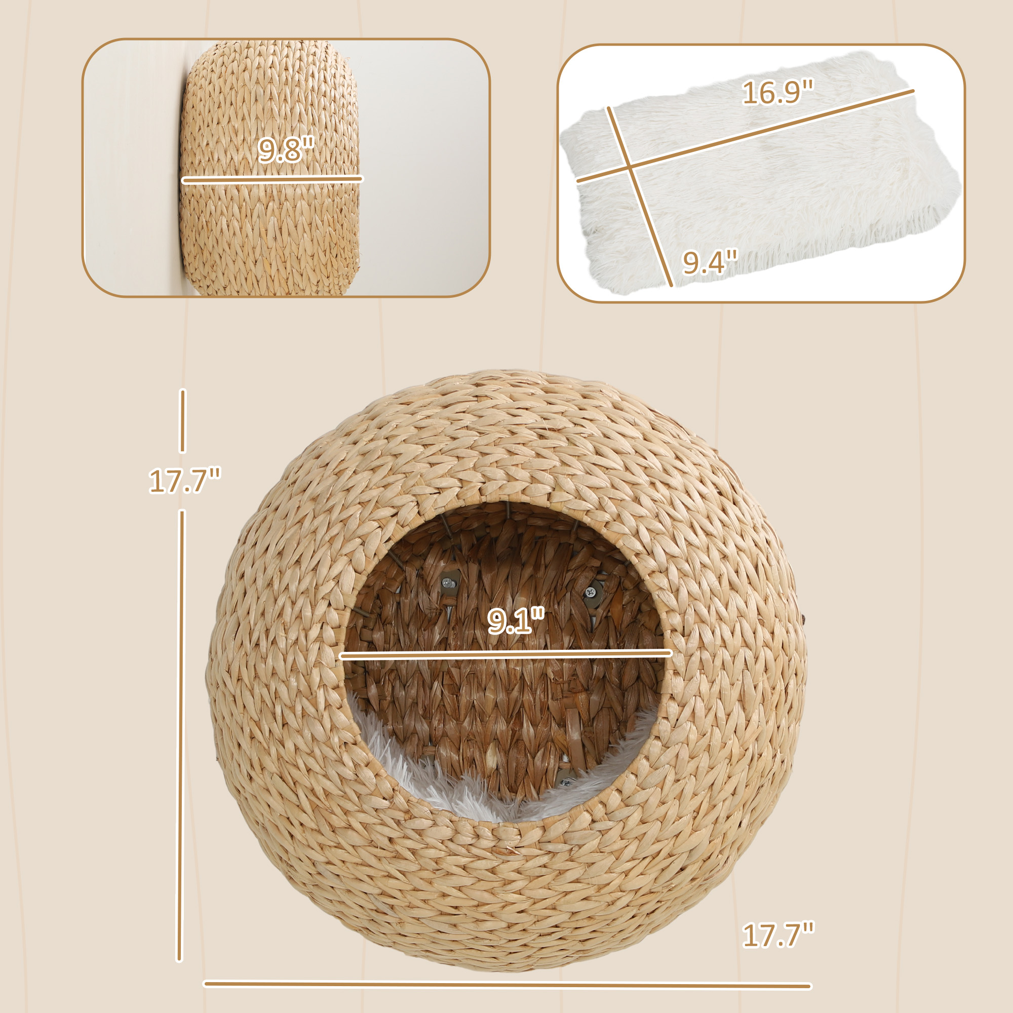 Condomina de Gato en Pared con Almohadilla Limpiable, Madera Natural — imagen 6