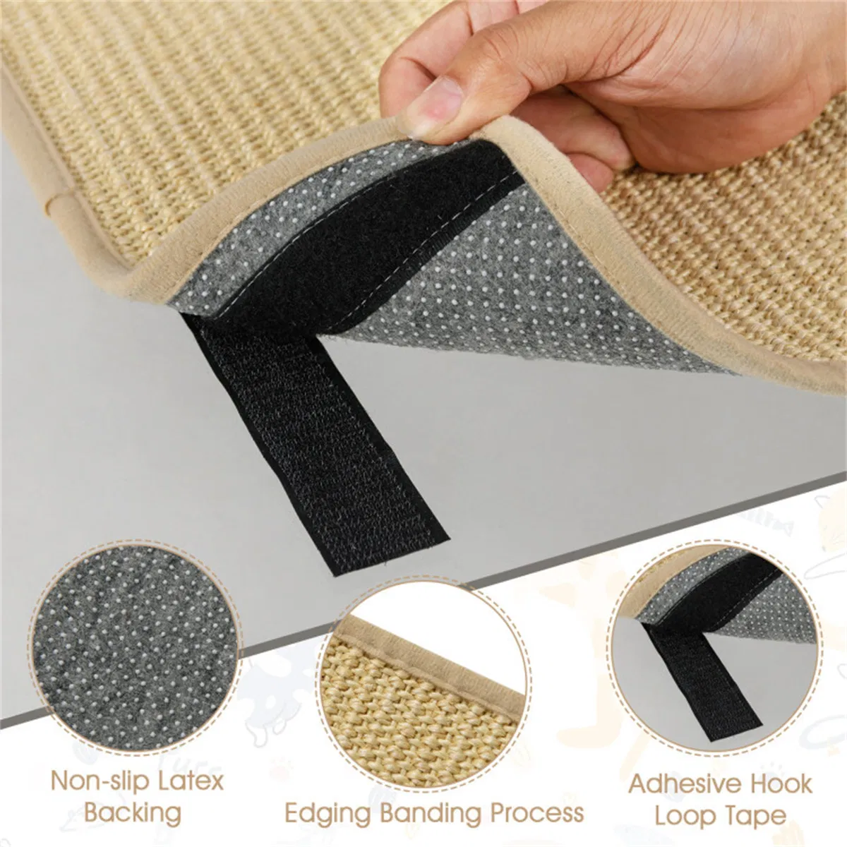 Natural 6-Piece Cat Scratching Mats, Sisal Material Anti-Slip Latex Backing Furniture Protector — image 3