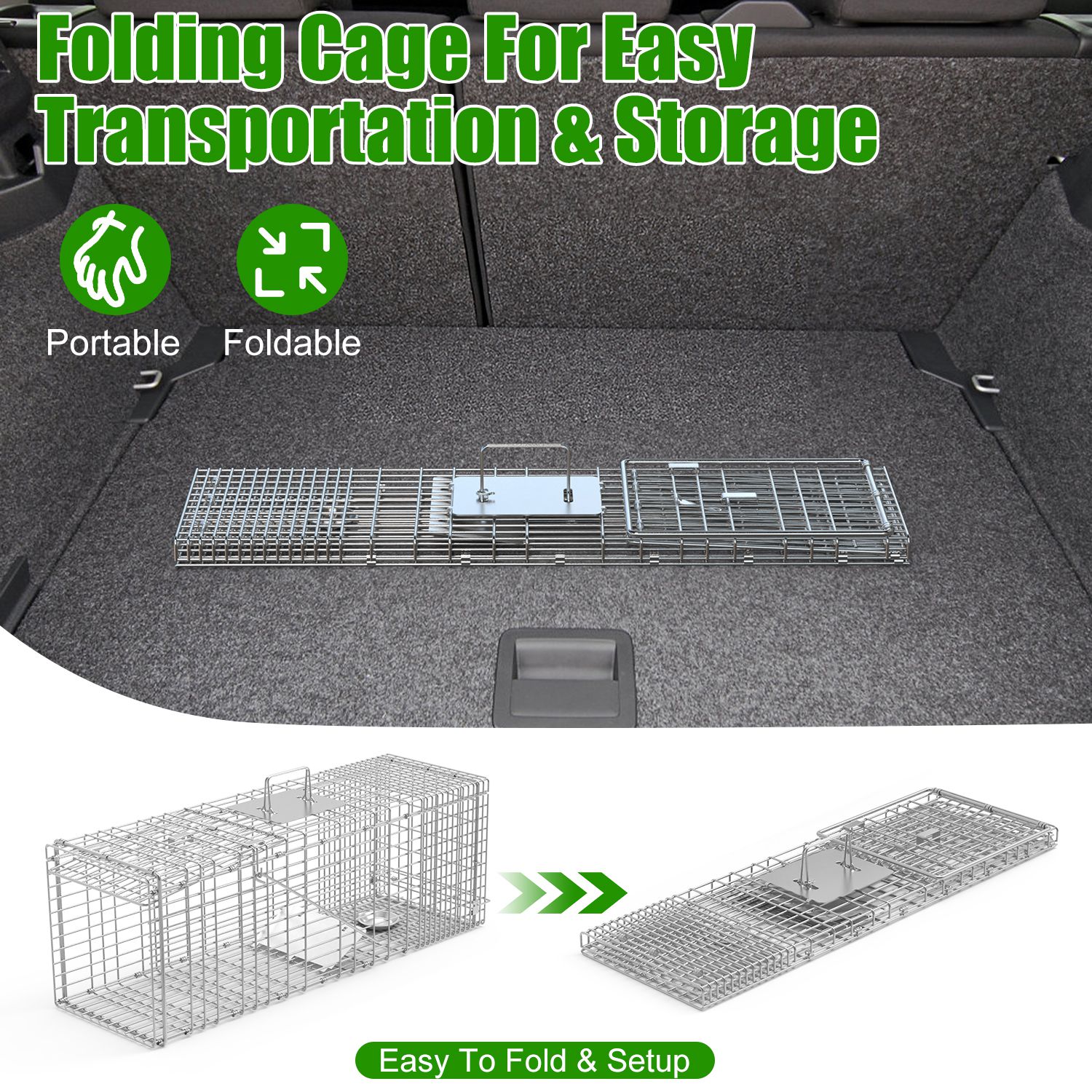 Humane Cat Trap Cage With Gloves Catch Release Live Animal Rodent Cage Collapsible Galvanized Wire For Raccoons Beavers Groundhogs Foxes Armadillos — imagen 11