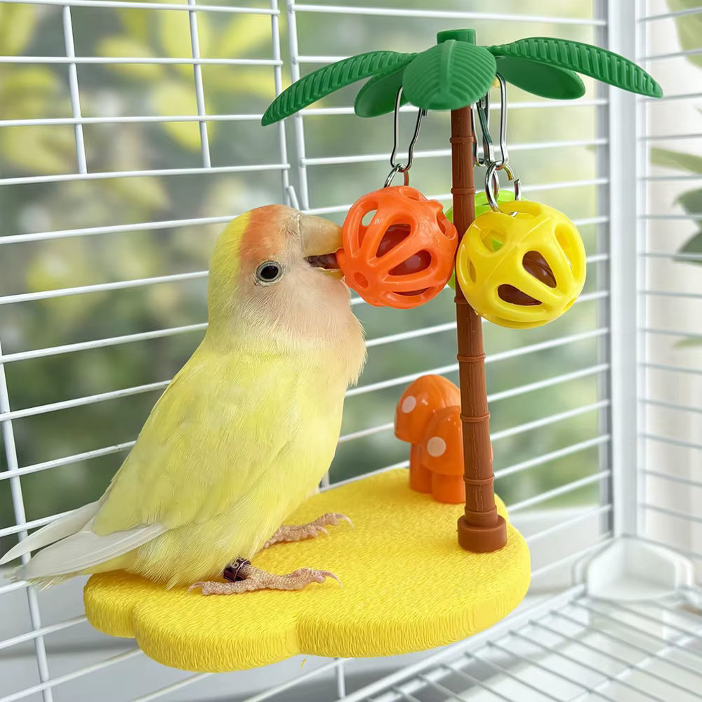 Plataforma de Percha Interactiva para Aves Tropicales con Bolas de Campana y Palma — imagen 2