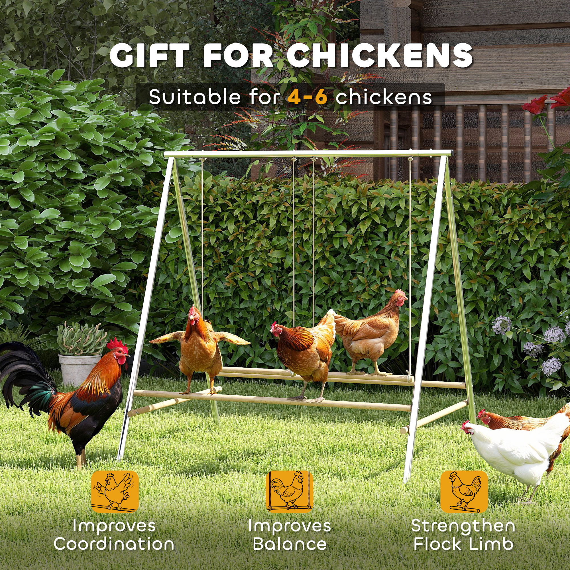 Percha para Pollos - Barra de Descanso con 2 Sillas de Balance, Accesorios para Gallinero — imagen 6
