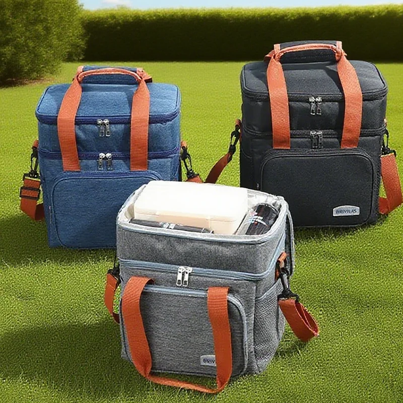 Picnic Bags Double Layer Lunch Bag Thermal Insulation Food Drink Storage Tote Crossbody Cooler Picnic Supplies Storage Bags