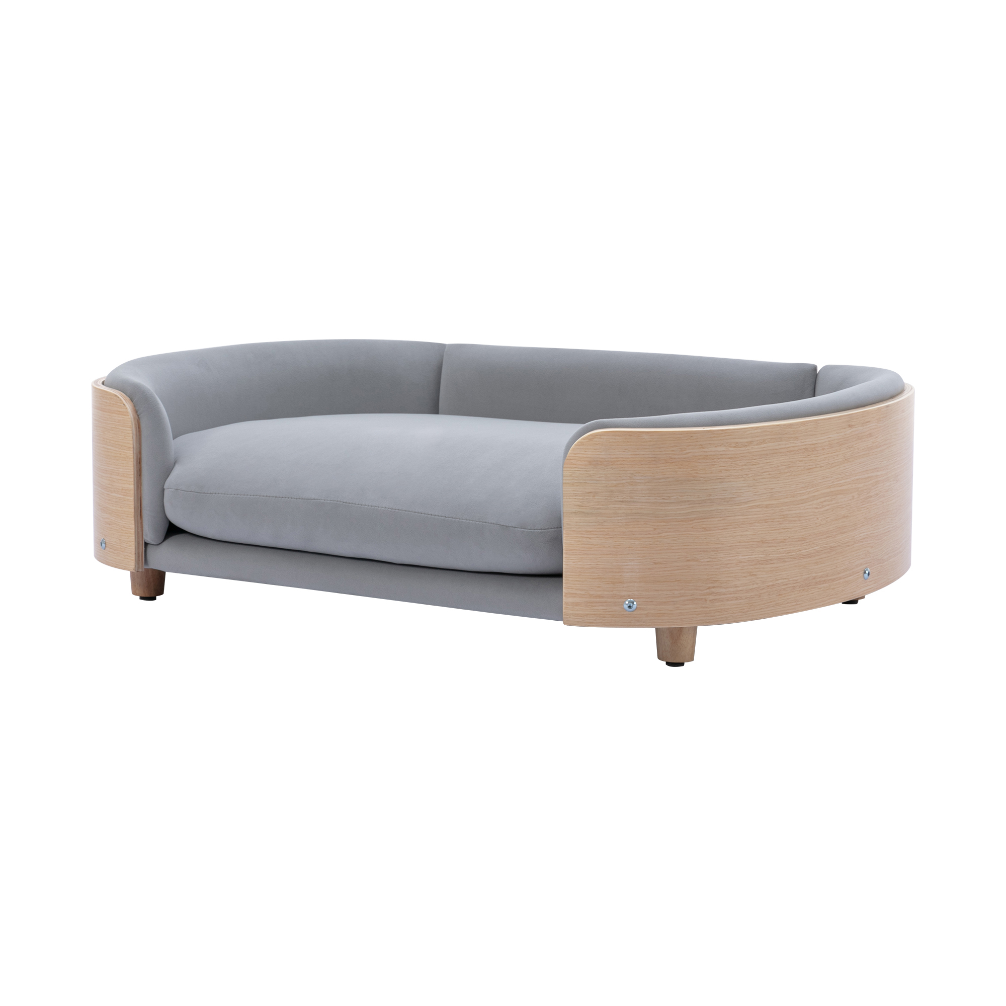 Scandinavian style Elevated Dog Bed Pet Sofa With Solid Wood legs and Bent Wood Back, Velvet Cushion, Large Size — image 6