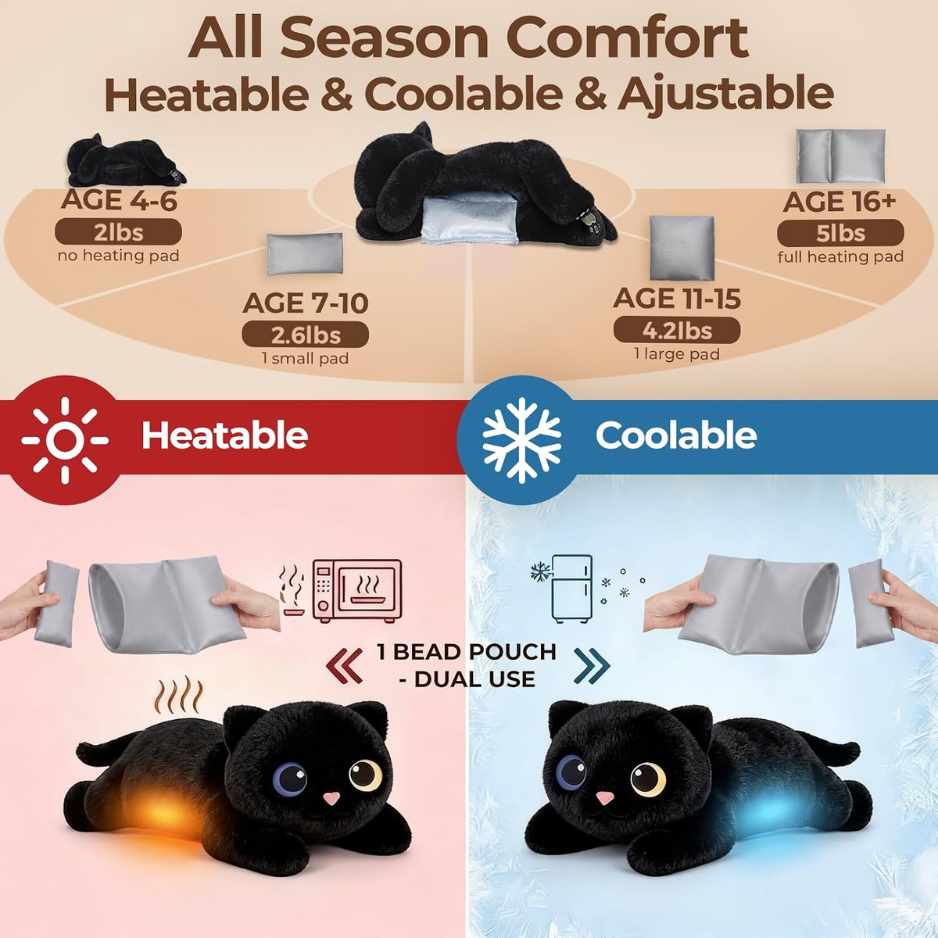 Weighted Black Cat Plush Stuffed Animal, Heatable & Coolable Weighted Plush Toy, Soft Comfort Cat Pillow For Relaxation, 2-5 Lbs — image 6