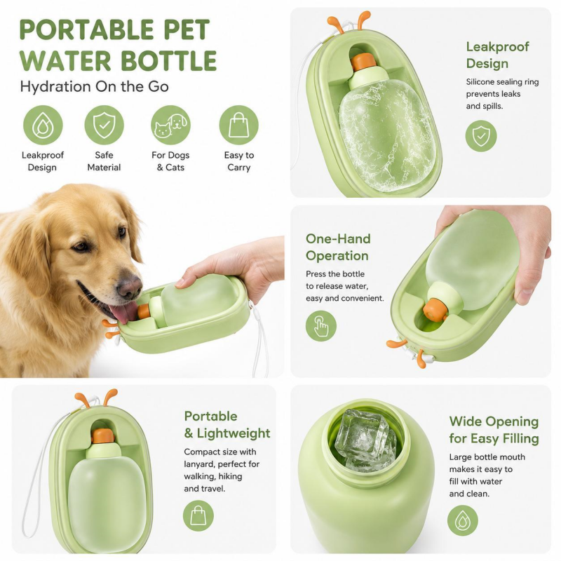 Portable Pet Water Bottle With Cute Antlers Food Grade, BPA Free, Leak Proof Travel Cup For Dogs, Durable, Easy-to-Clean Outdoor Water Dispenser With Lanyard — image 7