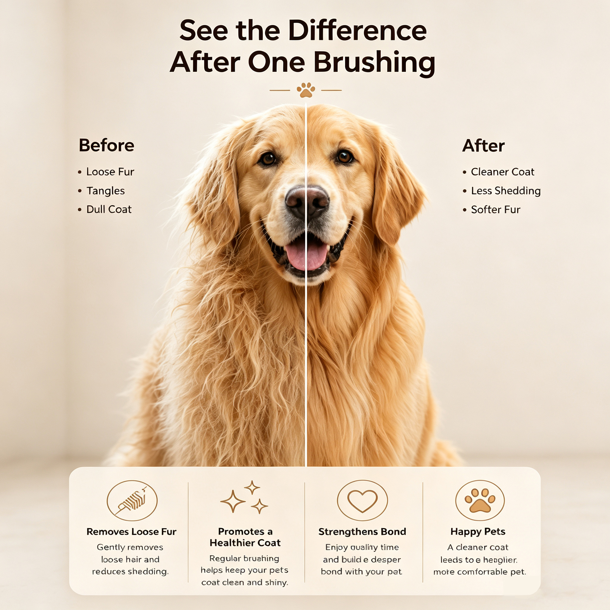 Pulidora de Grooming para Mascotas: Cepillo Auto-Limpio con Un Botón Para Eliminar Pelo, Herramienta Suave para Desprender y Cuidado Capilar — imagen 3
