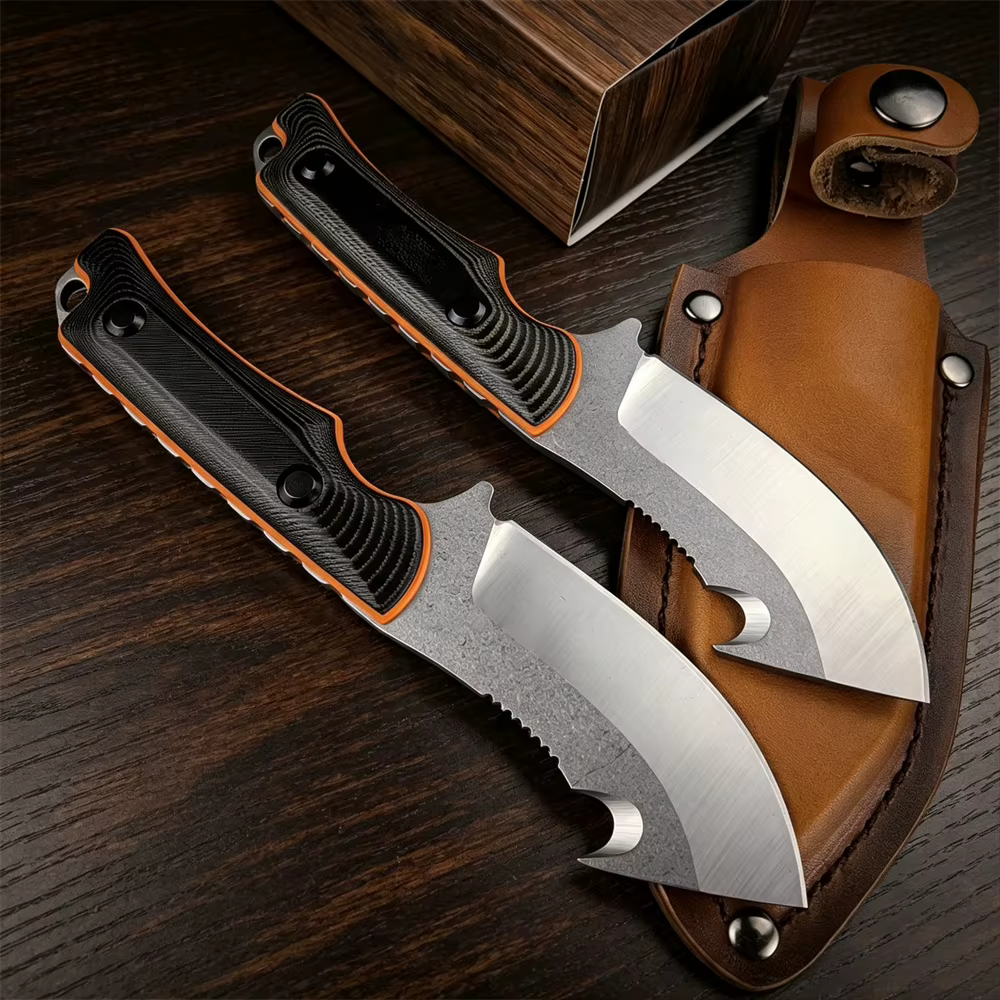 15018 Camping Fixed Blade Knife 9C13MoV Steel Blade Two-Tone G10 Handle Leather Sheath Outdoor Portable Fishing Tool Men's Gift — image 4