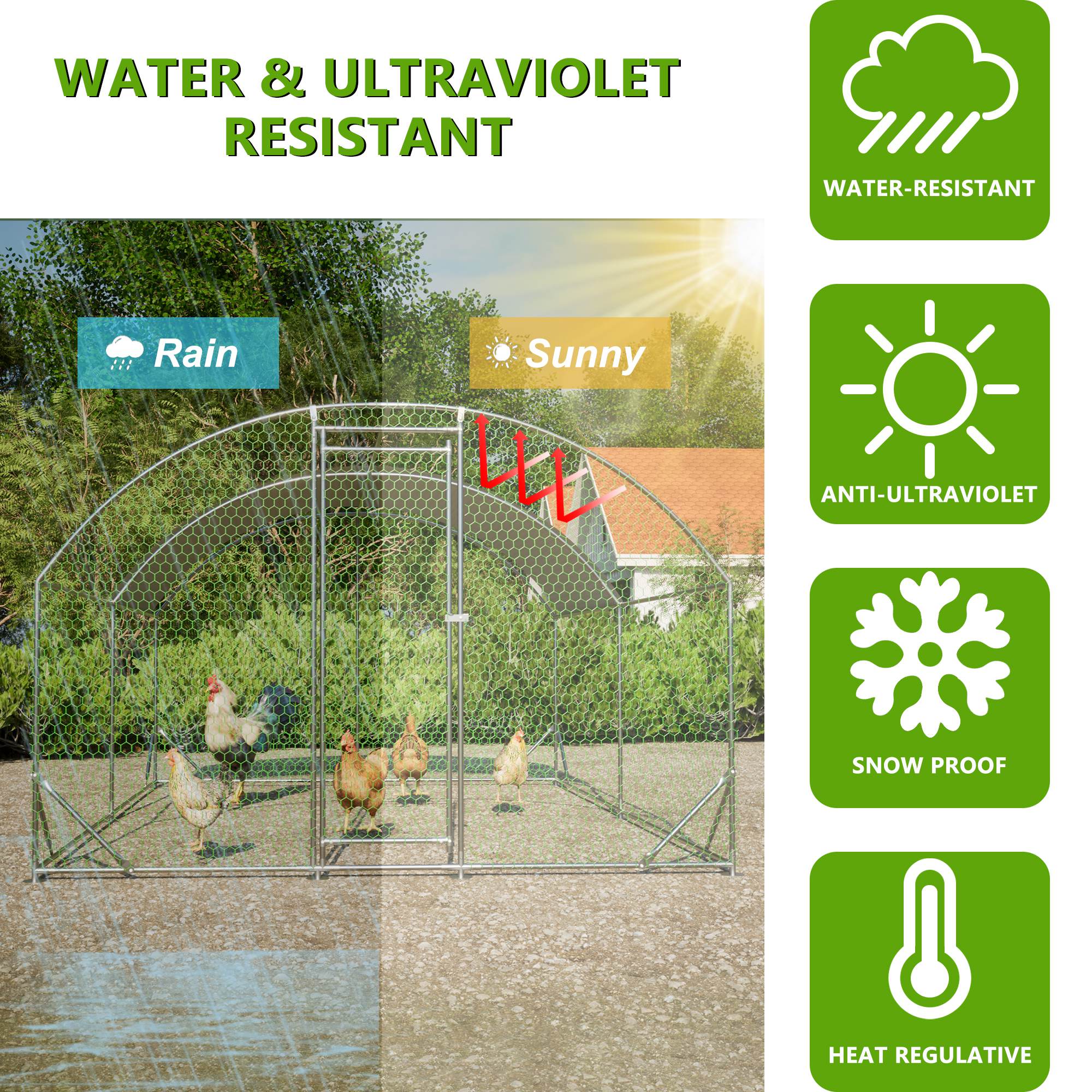 Large Chicken Coop Metal Chicken Run With Waterproof And Anti-UV Cover, Dome Shaped Walk-in Fence Cage Hen House For Outdoor And Yard Farm Use, 9.84 X 13.12 X 6.56 Ft — imagen 11