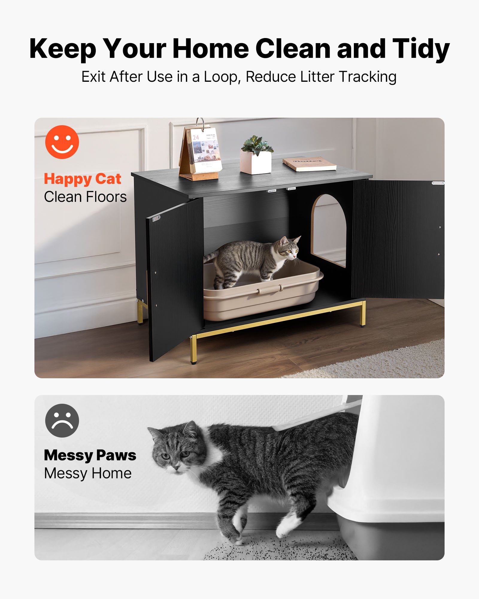 Cat Litter Box Enclosure Furniture, 27.6 In Hidden Litter Box Cabinet With Metal Legs & Handle, Modern Style Cat Washroom House End Table, Fit Most Of Litterbox, For Bedroom Living Room — image 2