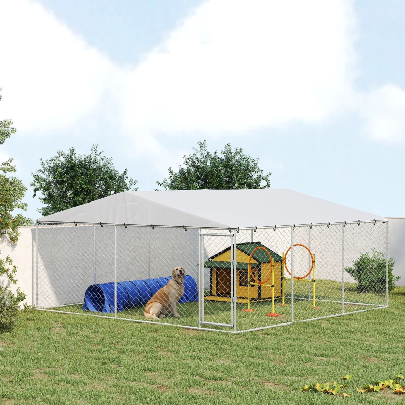 7' Dog Kennel Outdoor For Small Medium Large Dogs With Waterproof Roof, Silver Multiple Packages — imagen 3