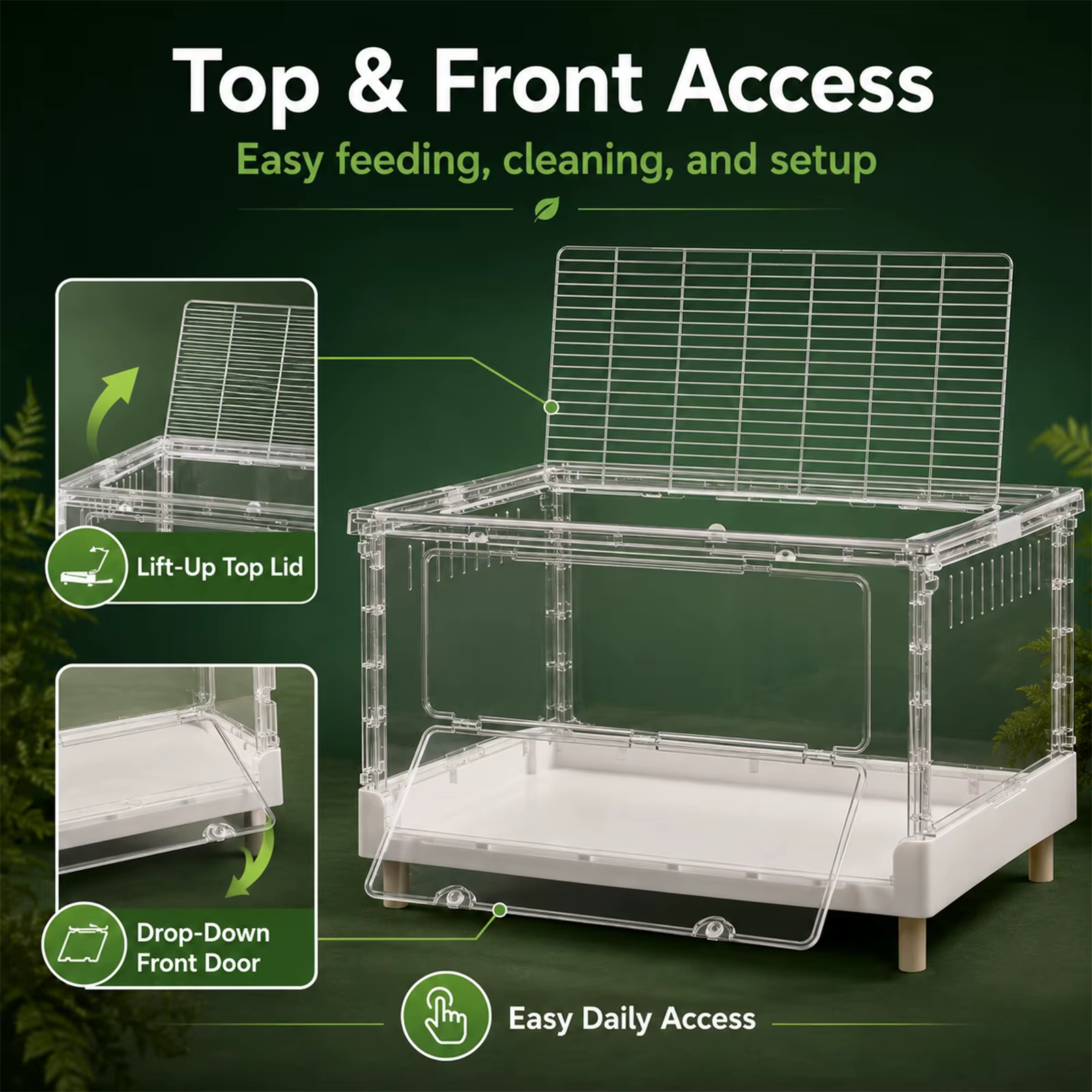Terrario de Acrílico para Reptiles con Puerta de Apertura Frontal, Jaula Hábitat Plegable con Caja de Ventilación Transparente, Recinto Portátil de Fácil Acceso, Ideal para Reptiles, Anfibios, Arácnidos, Tortugas, Ranas y Hámsteres — imagen 5