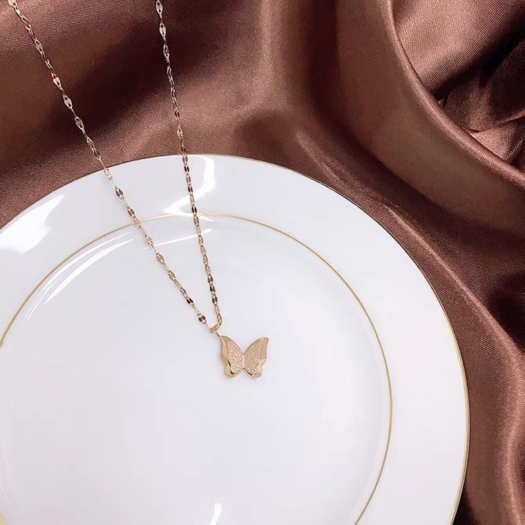 Cadena de colgante mariposa doble capa en acero inoxidable para mujer, cadenita para clavícula — imagen 5