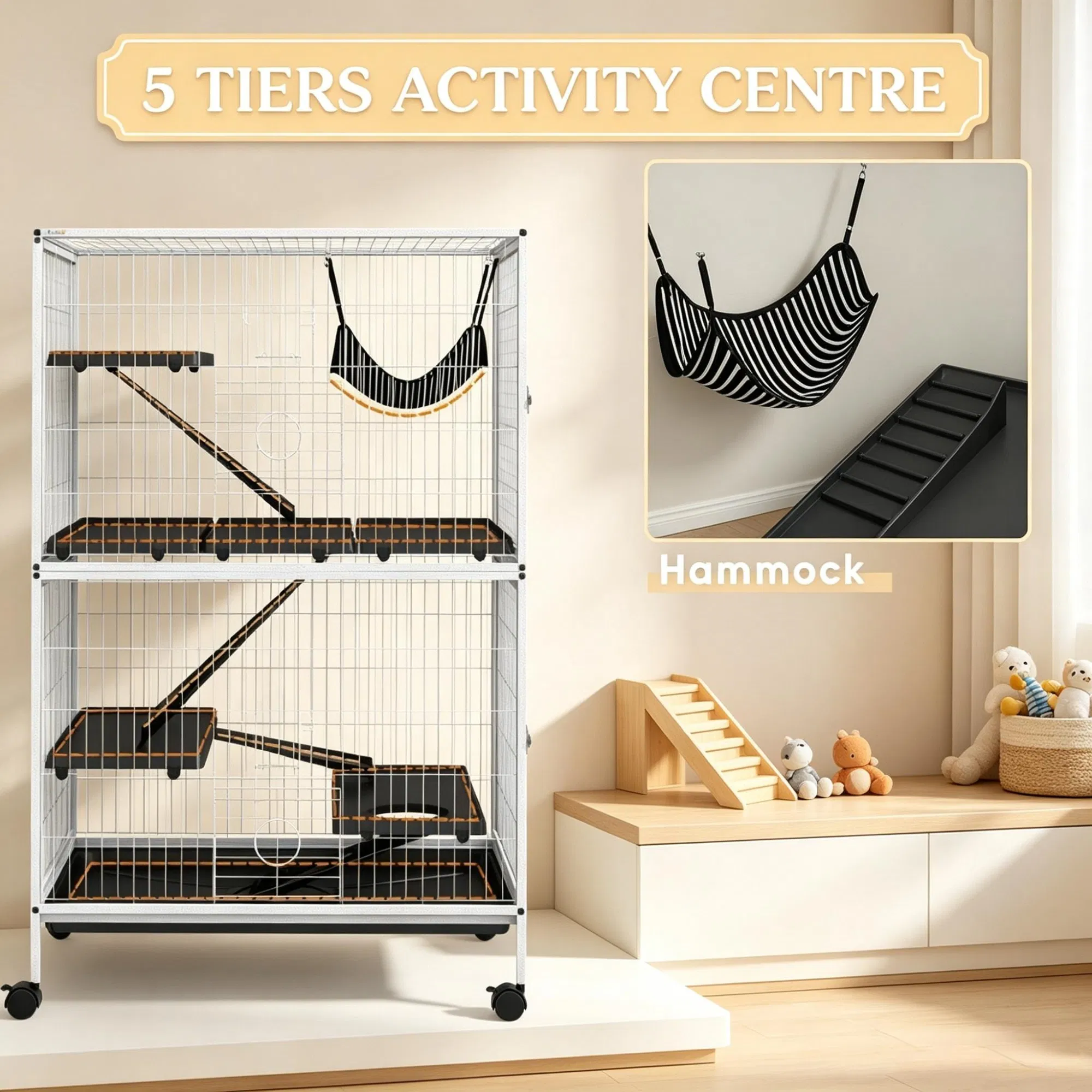 Tall Rolling Ferret Chinchilla Cage Small Animal Pet Habitat with Hammock, 4 Doors, Removable Tray — image 5
