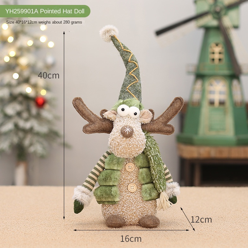 Christmas Decoration Green Fabric Pointed Hat Reindeer Figurine for Hotel Window Display and Scene Arrangement — image 6