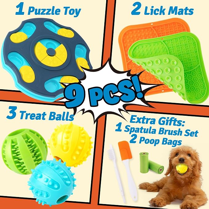9-Pack Dog Enrichment Toy Set With Puzzle Toys And Lick Mats For Interactive Feeding And Training — image 3