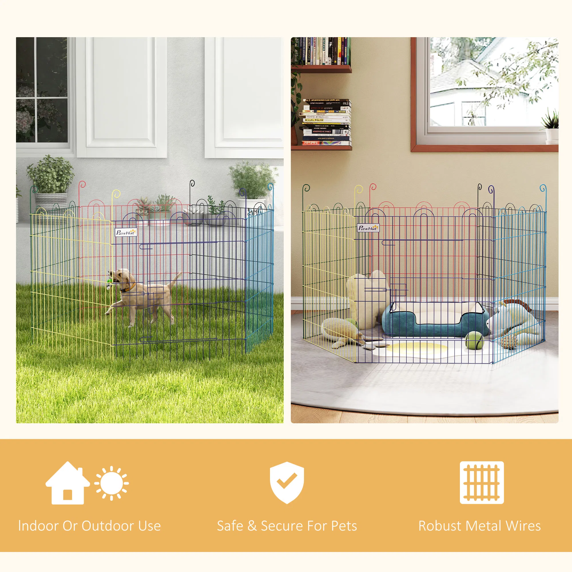 Metal Pet Playpen Portable Hexagon Dog Exercise Fence Multi-colored — image 4