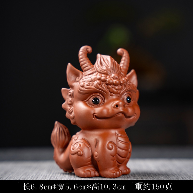 Purple Sand Wealth-Bringing Collectible Dual-Use Tea Table with Playful Zodiac Little Dragon Tea Pet Ornament — image 7