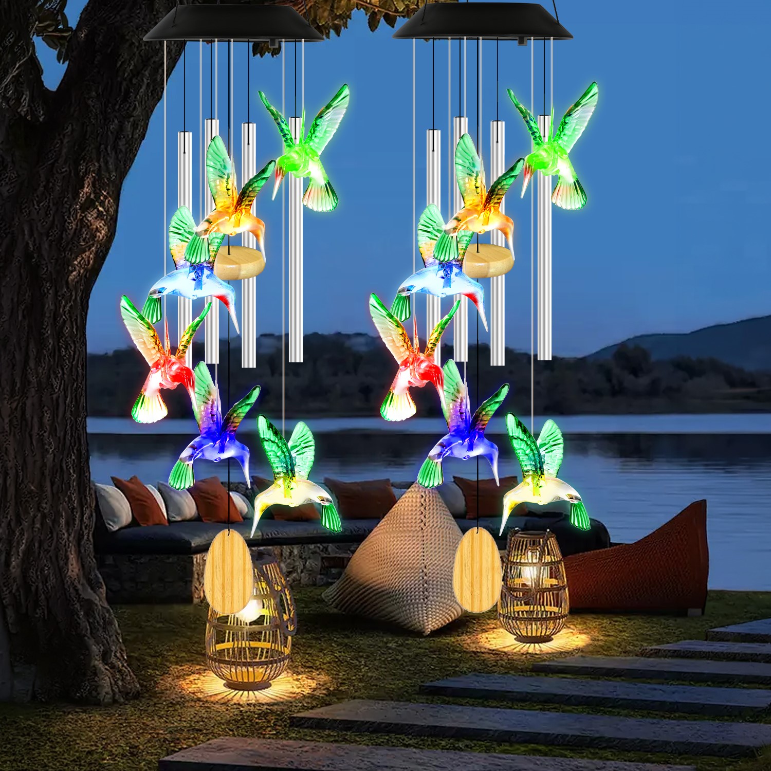 Solar Hummingbird Wind Chime With Aluminum Tubes 7 Color Changing Wind Chime For Outside IPX4 Waterproof Outdoor Garden Yard Decor — image 5