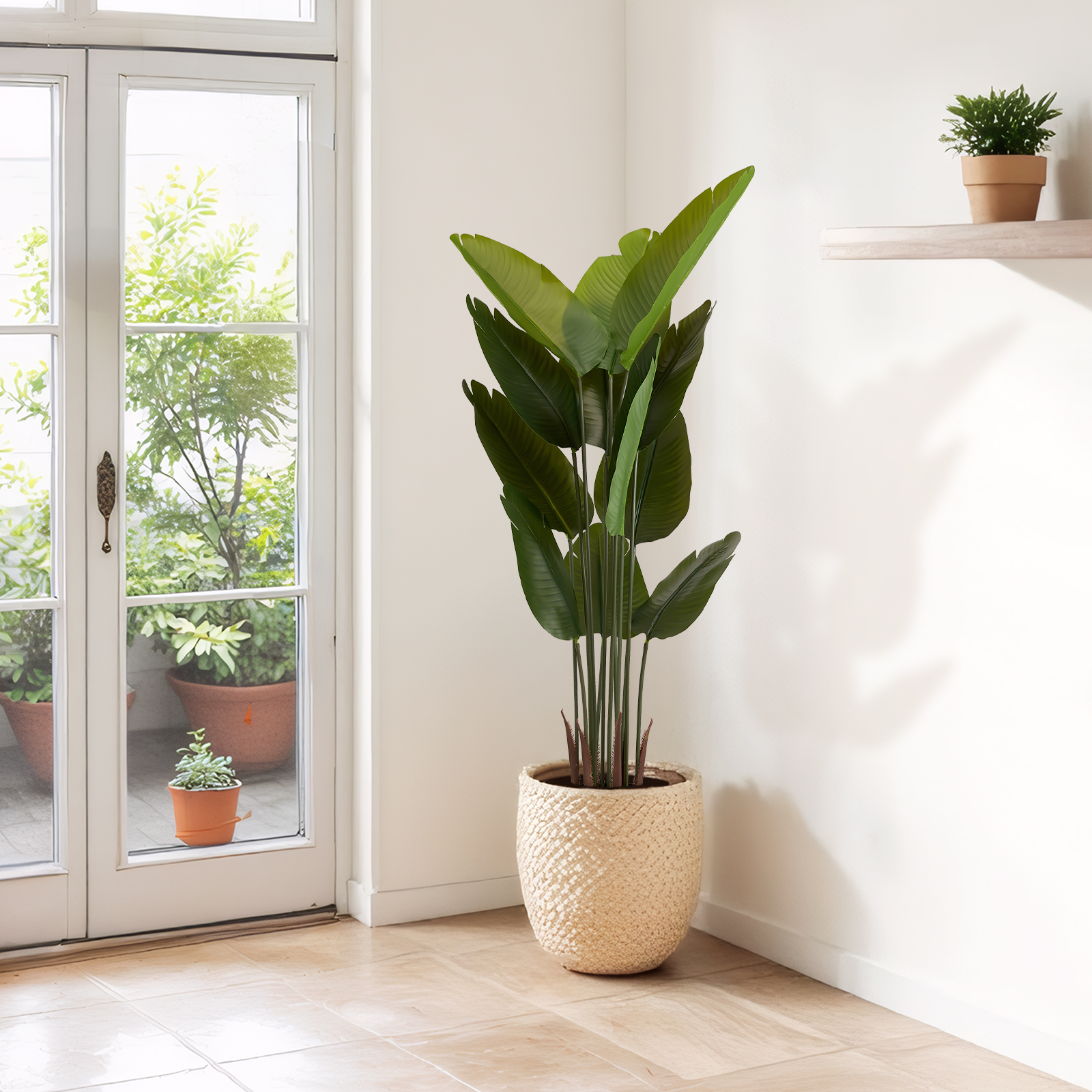 Artificial Bird of Paradise Plant, 5.2ft Tall Faux Tropical Palm Tree in Pot for Indoor or Outdoor Home, Office, or Garden Decoration, 2pcs/set — image 9
