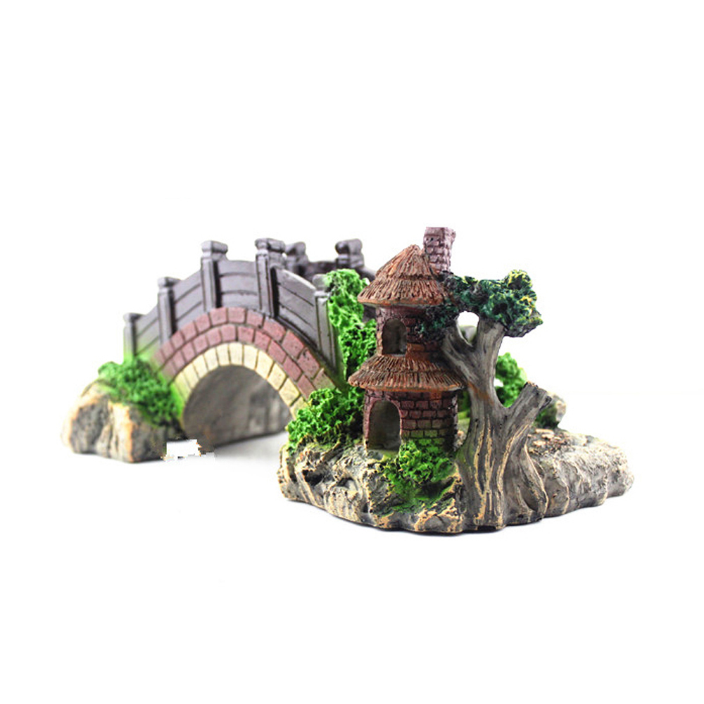 Puente de Resina en Arco Negro Rojo Decoración para Acuario y Tanque de Peces Accesorio de Escalada para Tortugas — imagen 1
