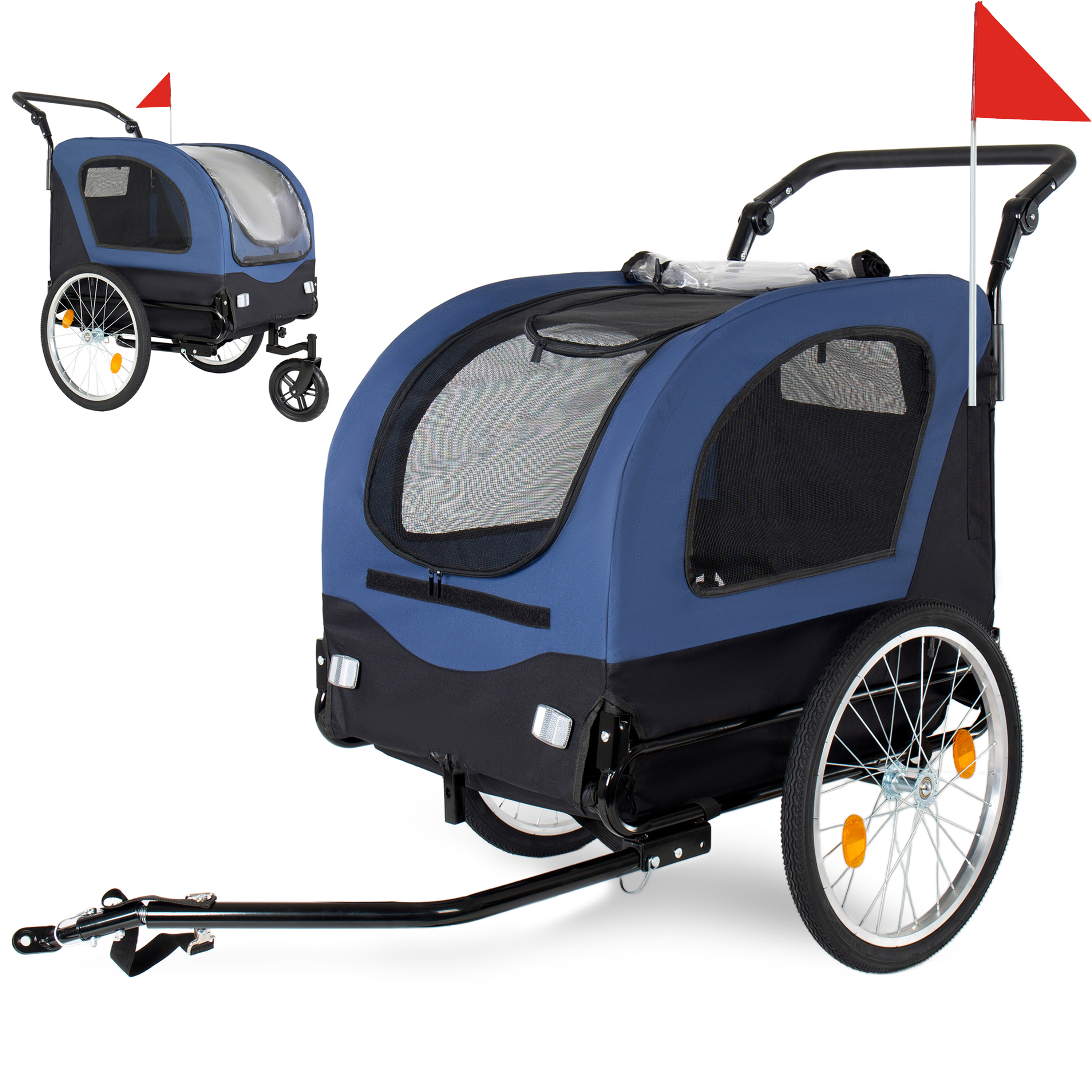 2-in-1 Bike Trailer & Pet Stroller For Dogs Up To 110lbs Foldable Pet Carrier Cart With Front Caster & 20 Quick Release Air-Filled Wheels, Breathable Mesh And PVC Rain Cover, Dark Blue — imagen 1