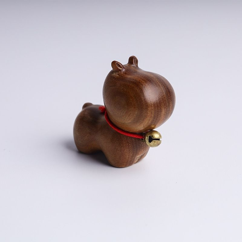 Sandalwood Kitten Ornaments Cute Hippo Mini Wooden Cat Play — image 26