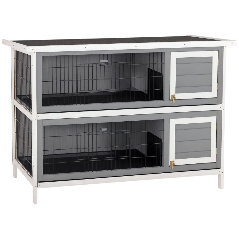 Casa para Conejos PawHut 54 2-Piso Grande, Jaula para Conejos, Caja para Animales Pequeños con Puertas Seguras, Plataforma No Lechante y Techo Impermeable para Conejos, Pollos, Patos, Exterior e Interior, Gris Oscuro — imagen 9