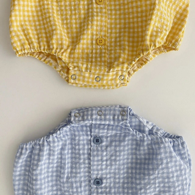 Baby Campus Bear Embroidery Round Neck Plaid Romper — image 5