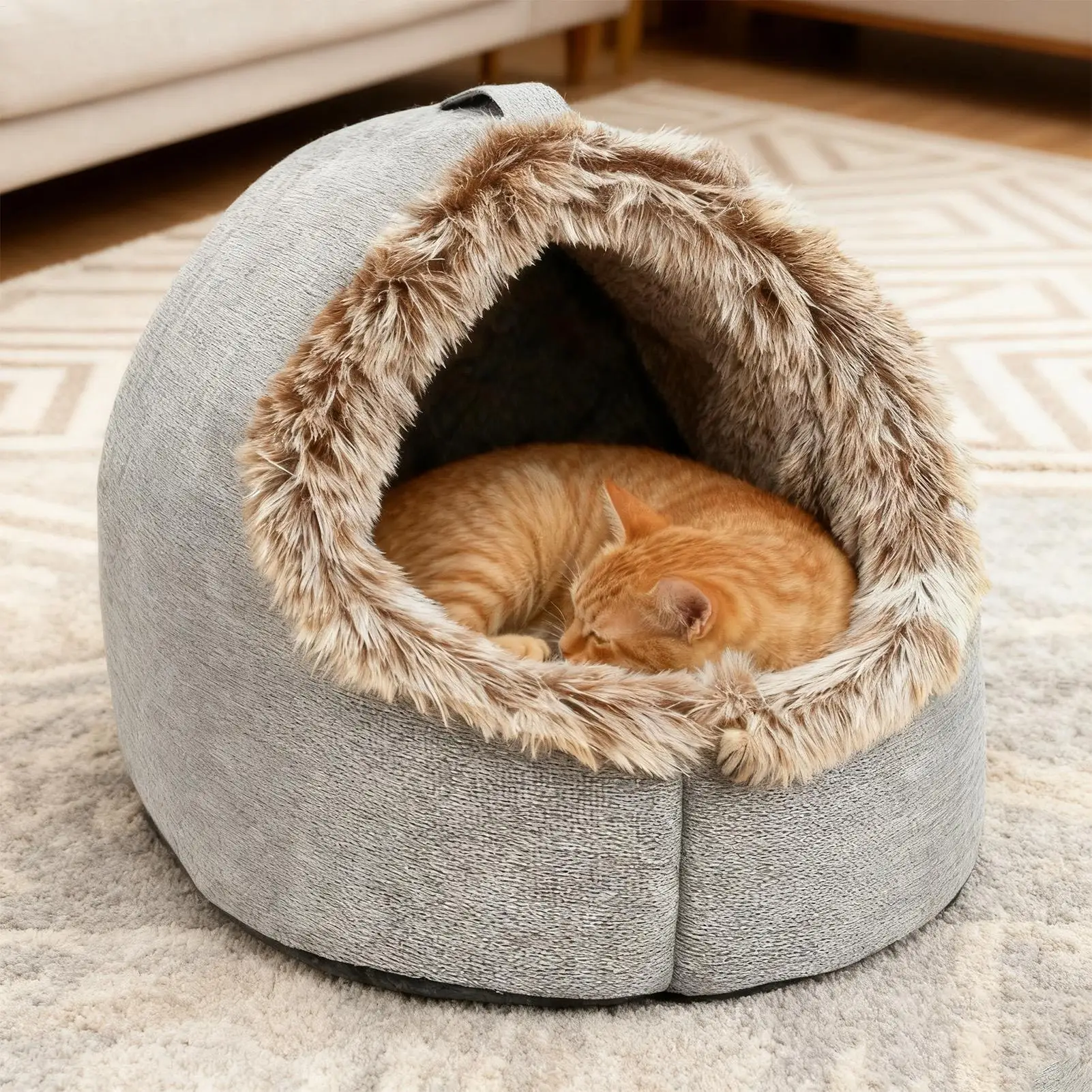 Pet House for Small Dog Cat Bed House Portable Enclosed Plush Pet Kitten Nest Winter Warm Soft Pet Cave Kennel Deep Sleep Sofa — image 1