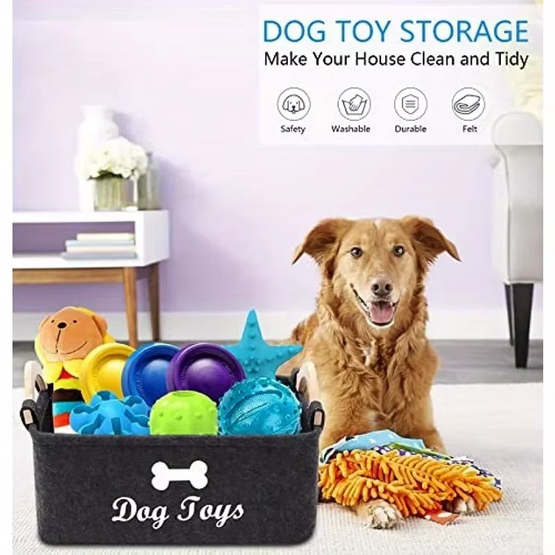 Felt pet toy box, dog toy box, storage basket box - perfect for organizing pets — image 5